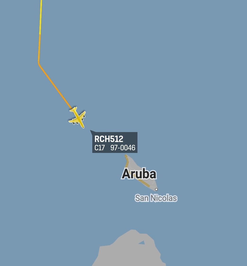 USAF C-17 transport plane landed in Aruba