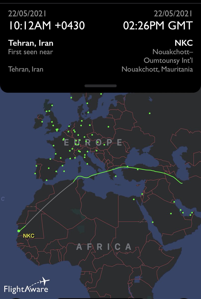 Iranian IRGC linked Fars Air Qeshm cargo plane (EP-FAB) flew from Tehran to Nouakchott, Mauritania (Probably to refuel) and then flew to Caracas, Maiquetia last night