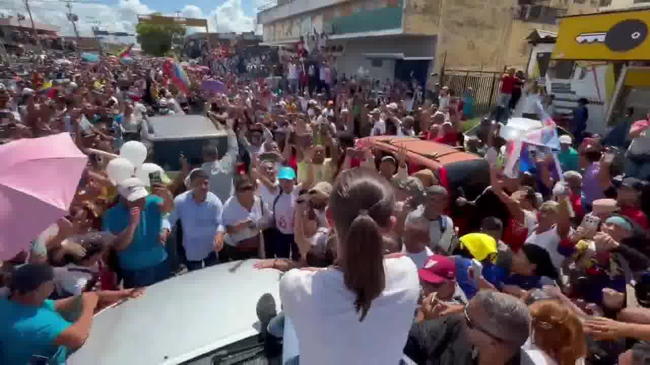 María Corina Machado arrives in Ciudad Bolívar, Bolívar state to promote the candidacy of Edmundo González for 28J
