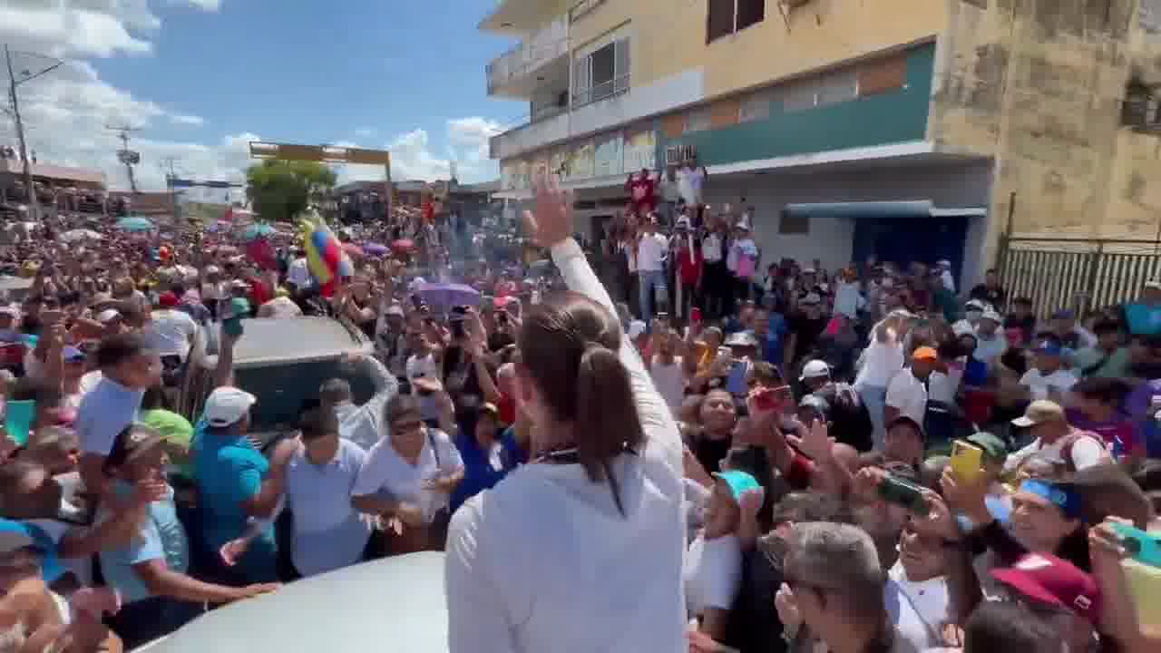 María Corina Machado arrives in Ciudad Bolívar, Bolívar state to promote the candidacy of Edmundo González for 28J