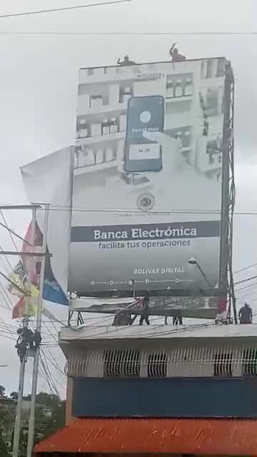 A Maduro election poster was torn down by protestors in San Jacinto, in northern Barquisimeto