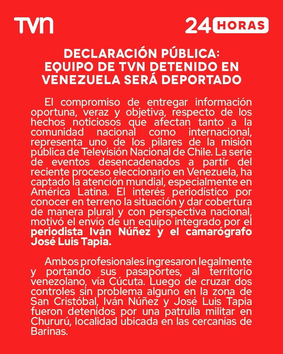 Detenido equipo de corresponsales de TV Chile en Venezuela