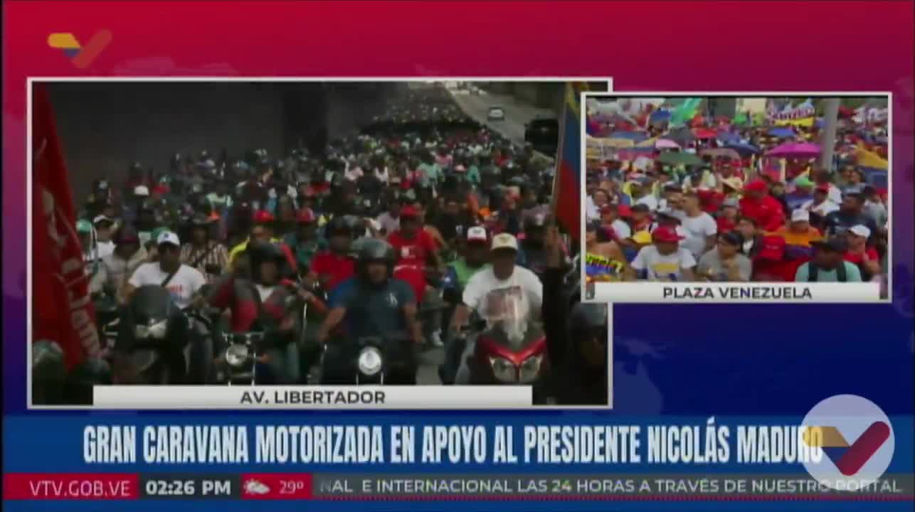 Chavista motorized forces begin their mobilization from the east of Caracas towards the Miraflores Palace in support of Maduro