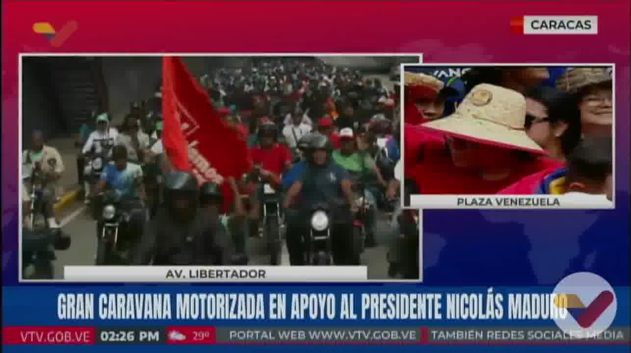 Chavistische motorisierte Kräfte beginnen ihre Mobilisierung vom Osten Caracas' in Richtung des Miraflores-Palastes zur Unterstützung Maduros.