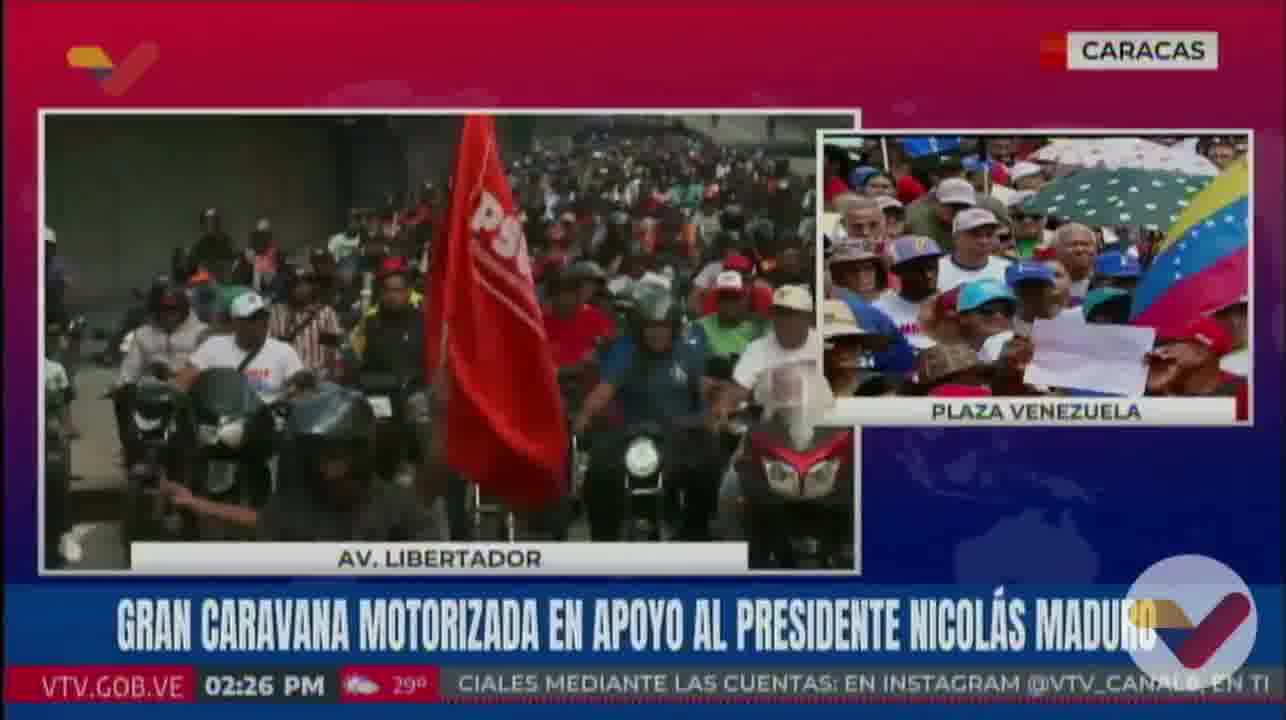 Chavista motorized forces begin their mobilization from the east of Caracas towards the Miraflores Palace in support of Maduro