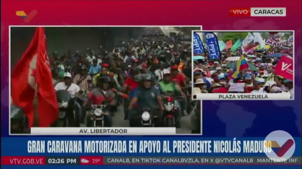 Chavista motorized forces begin their mobilization from the east of Caracas towards the Miraflores Palace in support of Maduro