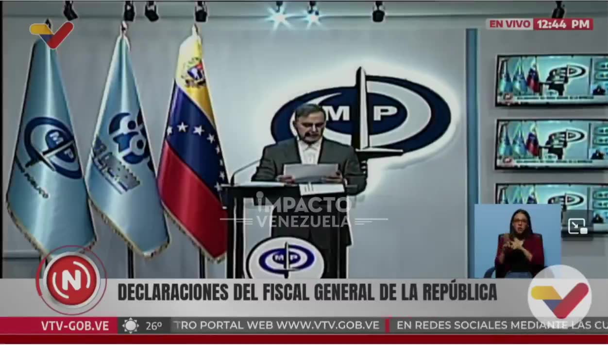 El fiscal general Tarek William Saab anunció que el Ministerio Público solicitó a Interpol la emisión de una orden de inclusión con alerta roja contra Javier Milei, presidente de Argentina, la secretaria de la presidencia, Karina Milei y la ministra de seguridad, Patricia Bullrich