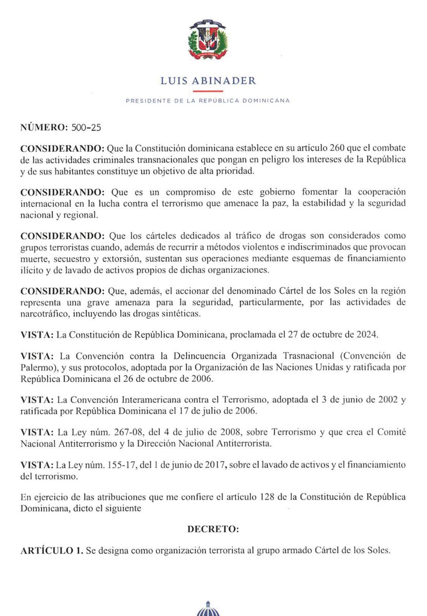 The Dominican Republic designates Nicolás Maduro’s Cartel of the Suns as an international terrorist organization