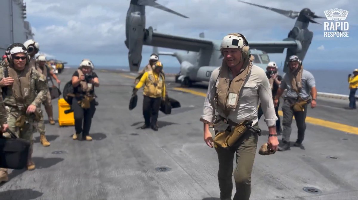Caribbean Sea:  The US Secretary of Defense, @PeteHegseth, has arrived on the @USNavy USS Iwo Jima (LHD-7), flagship of the Iwo Jima ARG, after arriving from a MV-22B Osprey.  The Iwo Jima is currently off the southern coast of Puerto Rico