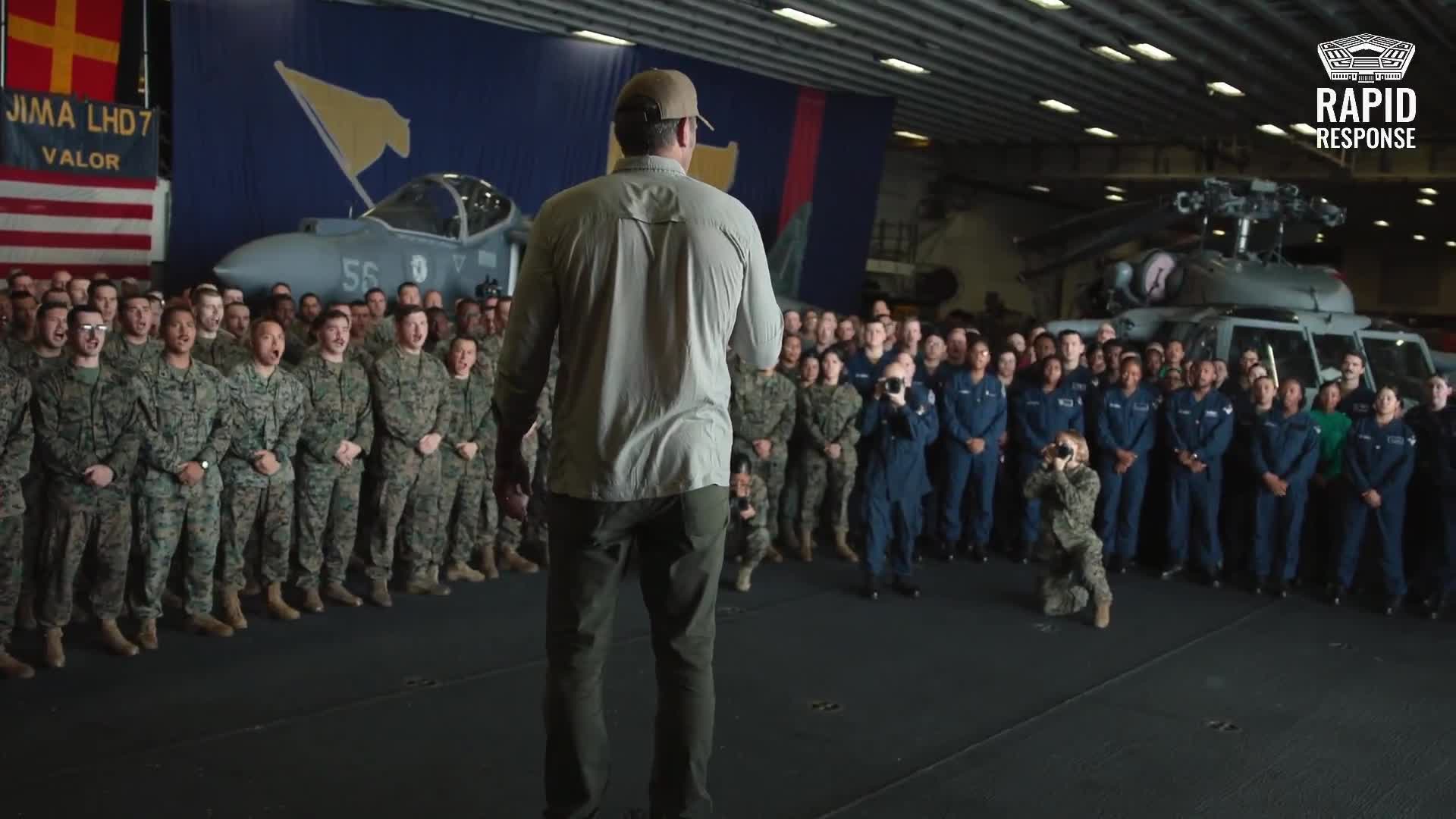 Secretary of War Hegseth speaks to his men aboard the assault ship USS Iwo Jima: This is not training. It's an actual exercise in the name of the national interest: to stop the poisoning of Americans.