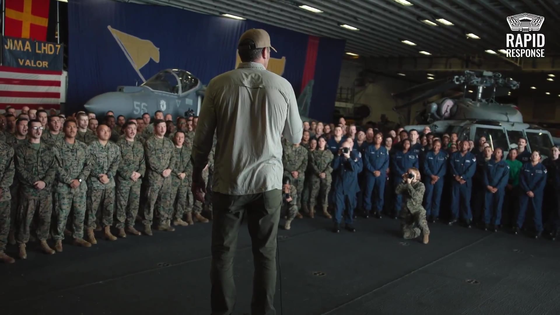 Secretary of War Hegseth speaks to his men aboard the assault ship USS Iwo Jima: This is not training. It's an actual exercise in the name of the national interest: to stop the poisoning of Americans.