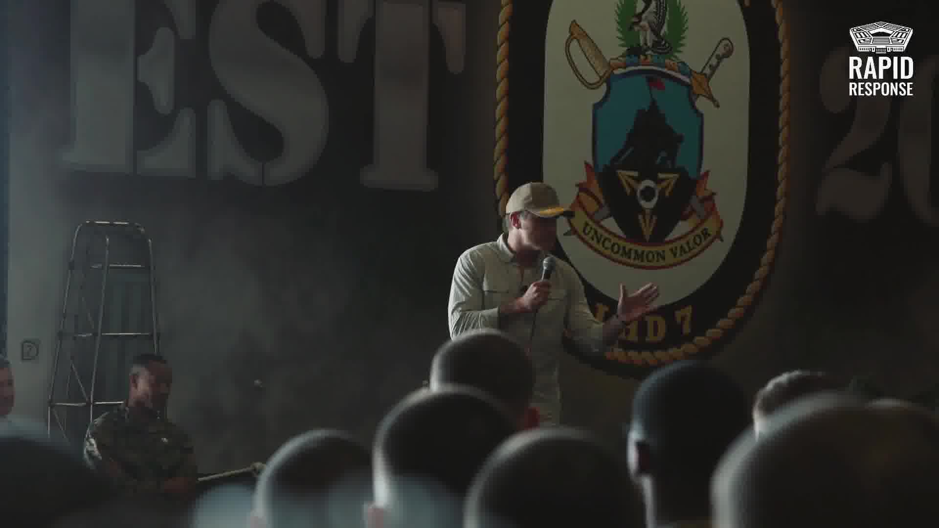 Secretary of War Hegseth speaks to his men aboard the assault ship USS Iwo Jima: This is not training. It's an actual exercise in the name of the national interest: to stop the poisoning of Americans.