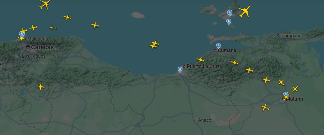 At least 19  aircraft so far, mostly tagged “private owner” suddenly departed Maturín, Venezuela in a rare conga line heading to Caracas