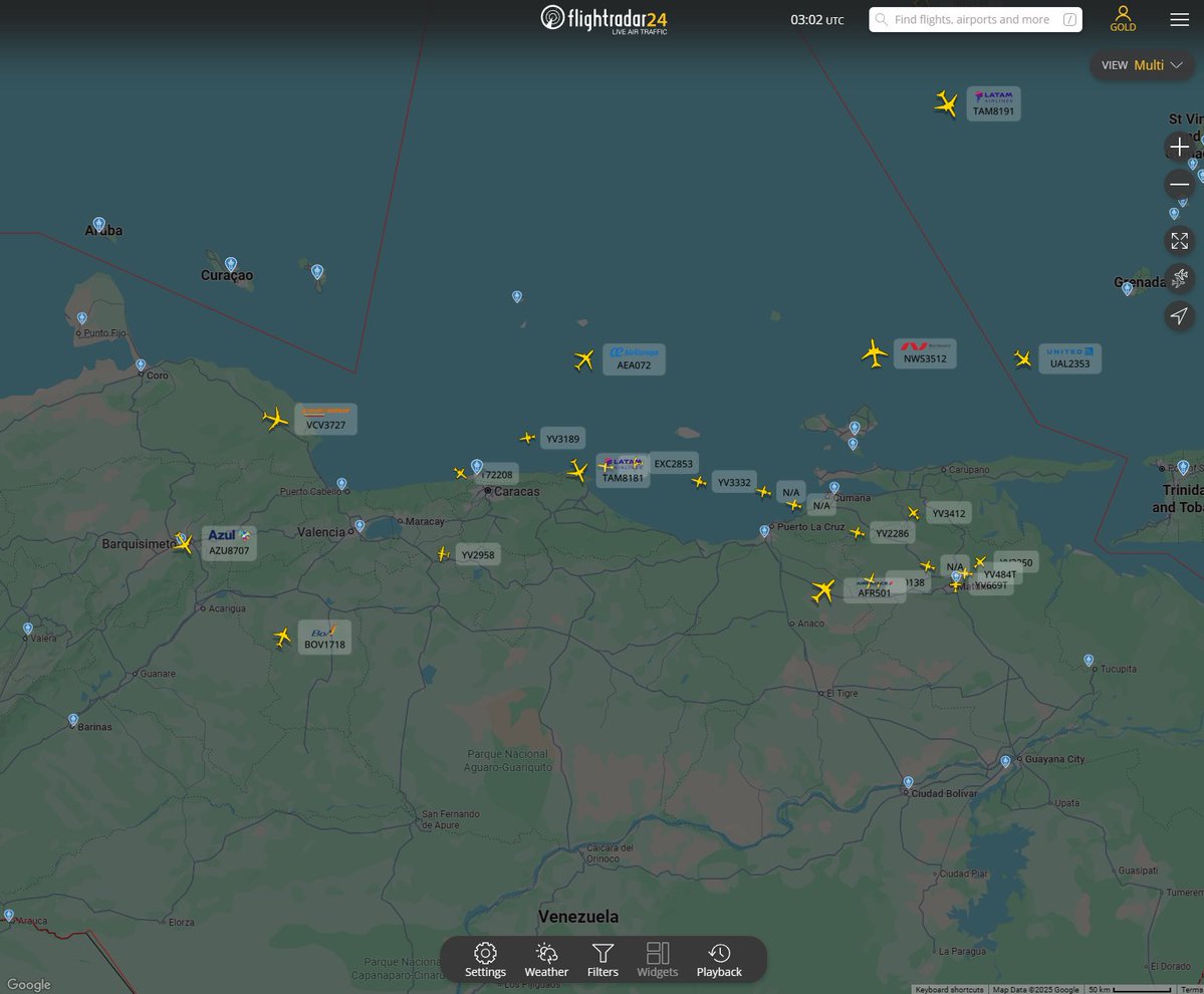 At least 19  aircraft so far, mostly tagged “private owner” suddenly departed Maturín, Venezuela in a rare conga line heading to Caracas