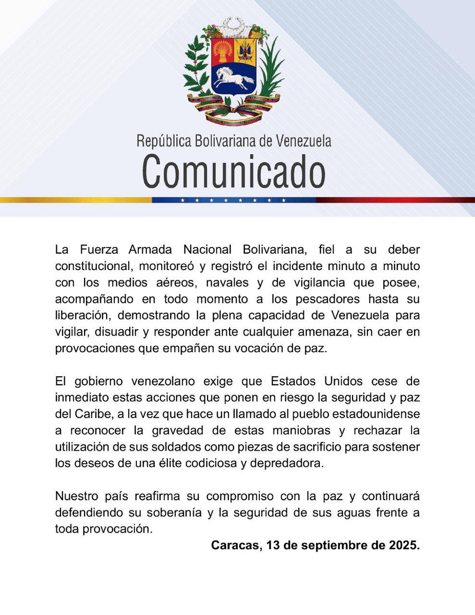 Venezuela denuncia asalto a barco atunero en aguas territoriales desde uno de los buques destructores que EEUU mantiene desplegados en el Caribe