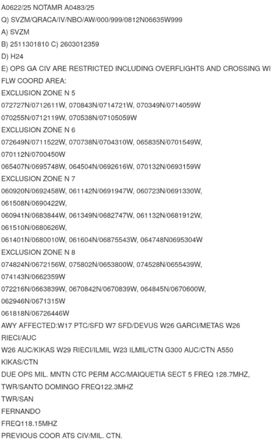 Venezuela'nın güney sınırının bazı bölgelerinde askeri operasyonlar nedeniyle 1 Mart 2026'ya kadar tüm genel ticari olmayan havacılığı kısıtlayan bir NOTAM yürürlüğe konuldu.