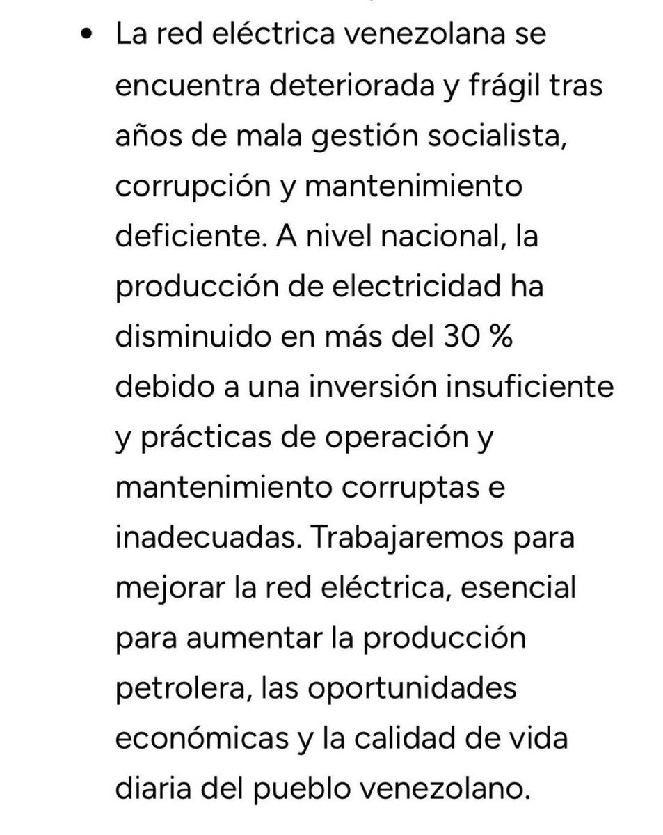 Comunicado oficial del Departamento de Energía de EE.UU. del 7 de enero de 2026, anuncian planes para mejorar la red eléctrica deteriorada de Venezuela como parte de un acuerdo energético para impulsar la producción de petróleo y la calidad de vida