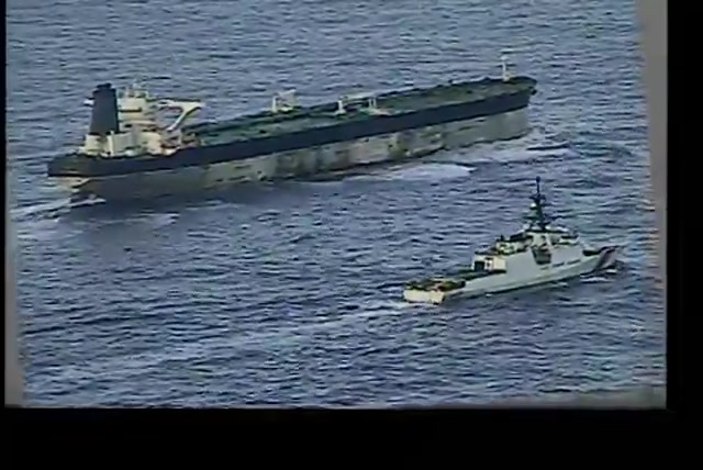 Footage of the USCGC Munro (WMSL-755), a Legend-class cutter with the U.S. Coast Guard, alongside the Russian-flagged Iranian-linked oil tanker, Marinera, during this morning’s operation to board and seize the vessel in the Northern Atlantic.