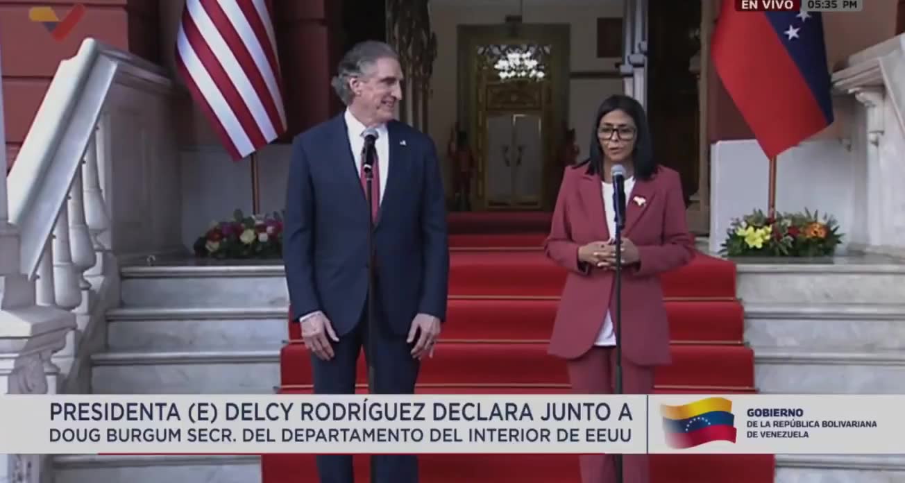 Venezuela's Acting President, Delcy Rodriguez, meets with U.S. Interior Secretary Doug Burgum