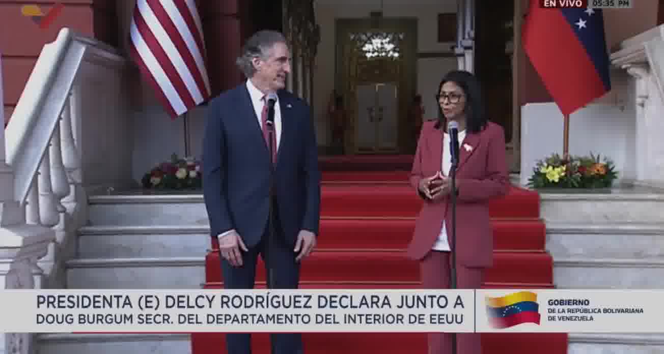 Venezuela's Acting President, Delcy Rodriguez, meets with U.S. Interior Secretary Doug Burgum