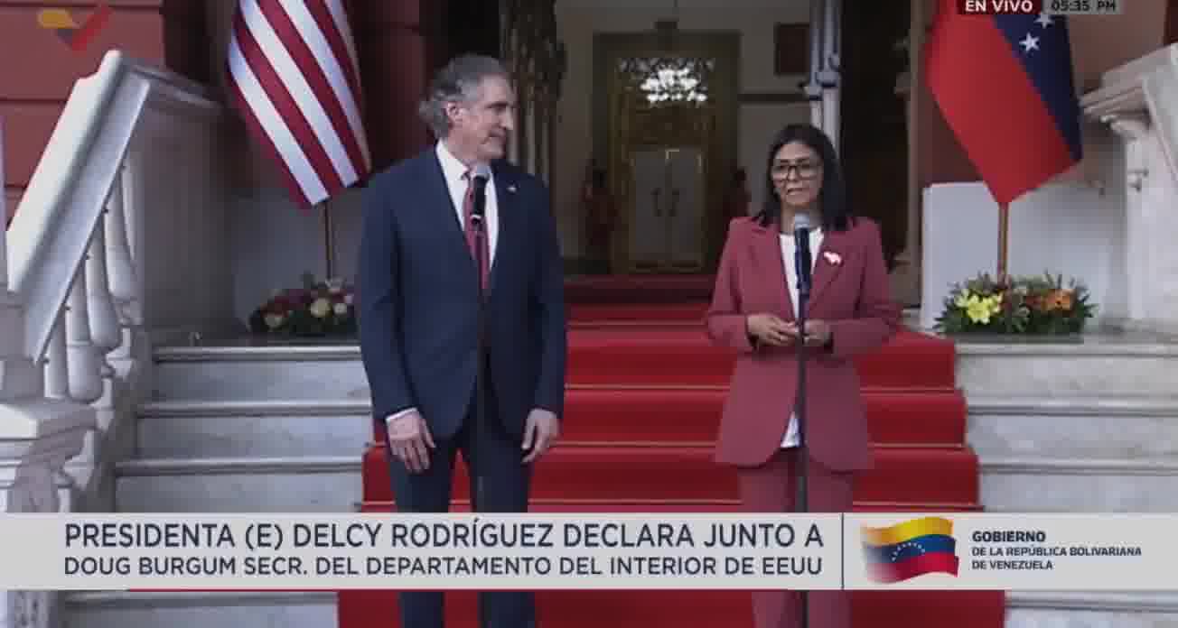 Venezuela's Acting President, Delcy Rodriguez, meets with U.S. Interior Secretary Doug Burgum