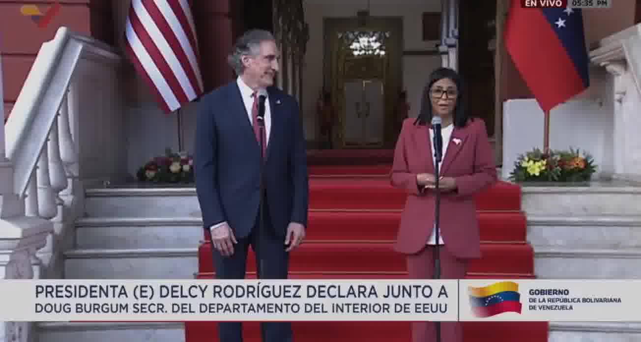 Venezuela's Acting President, Delcy Rodriguez, meets with U.S. Interior Secretary Doug Burgum