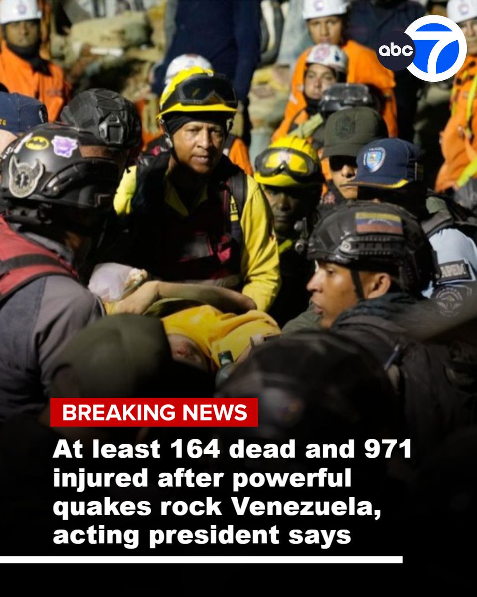 At least 164 people have died and 971 were injured after a pair of powerful quakes rocked Venezuela, Acting President Delcy Rodríguez said Thursday.